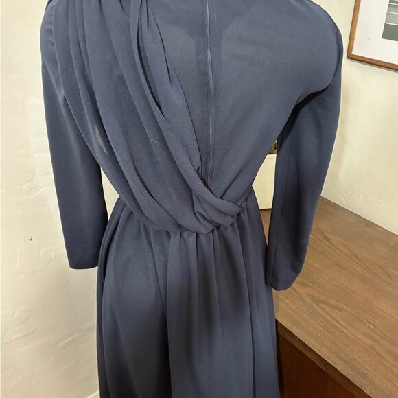 Vintage 80s DW3 Navy Drapped Cocktail Disco Dress size 6 - Picture 4 of 7